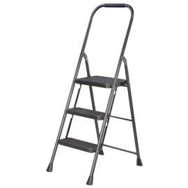 Simple Spaces HB3-2H Folding Step Stool, 50-3/4 in H, 3-Step, 225 lb, 5-1/8 in D Step, Steel, Black