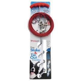 Boss Pet PDQ 01316 Tie-Out/Spiral Stake Combo, 20 ft L Belt/Cable, Steel, For: Large dogs up to 60 lb