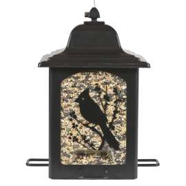 Perky-Pet 363 Lantern Bird Feeder, Screen-Printed Birds and Berries, 3 lb, 4 -Port/Perch, Black, Hook Mounting