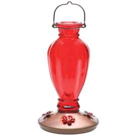 Perky-Pet 8133-2 Bird Feeder, Daisy Vase Vintage, 18 oz, 4-Port/Perch, Glass, Red, 12.7 in H