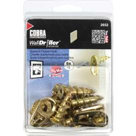 Cobra Anchors 2652 Picture Hook, 30 lb, Brass, #8 Opening