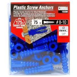 COBRA ANCHORS 193M Screw Anchor, 1-1/4 in L, Plastic, 175 lb