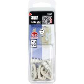 COBRA ANCHORS 2630 Picture Hook, 20 lb, Nylon, White, #6 Opening