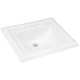 Foremost 17-0037-4W Bathroom Sink, Square Basin, 4 in Faucet Centers, 3-Deck Hole, 22 in OAW, 7-1/2 in OAH, White