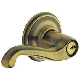 Schlage Flair Series F51A FLA 609 Entry Lever Lockset, Brass, Antique Brass