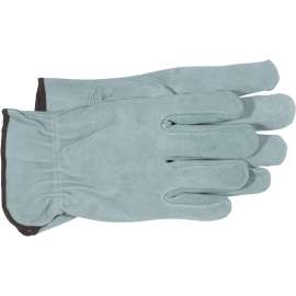 BOSS 4065L Driver Gloves, L, Keystone Thumb, Open, Shirred Elastic Back Cuff, Cowhide Leather, Gray