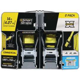 SmartStrap 159 Tie-Down, 1-1/2 in W, 14 ft L, Polyester, Yellow, 1667 lb, Hook End Fitting, Steel End Fitting