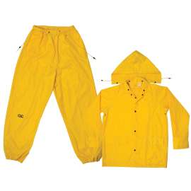 CLC R102L Rain Suit, L, 170T Polyester, Yellow, Detachable Collar