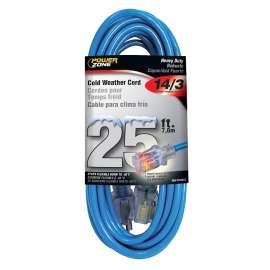 PowerZone Extension Cord, 14 AWG Cable, 5-15P Grounded Plug, 5-15R Grounded Receptacle, 25 ft L, 15 A, 125 V