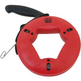 GB UpperHand Series FTS-65R Fish Tape, 1/8 in Tape, 65 ft L Tape, Carbon Steel Tape, Red Case