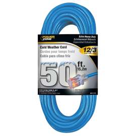 PowerZone Extension Cord, 12 AWG Cable, 5-15P Grounded Plug, 5-15R Grounded Receptacle, 50 ft L, 15 A, 125 V