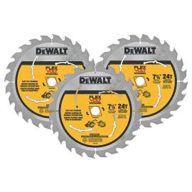 DeWALT DWAFV37243 Circular Saw Blade, 7-1/4 in Dia, 5/8 in Arbor, 24 -Teeth, Carbide Cutting Edge