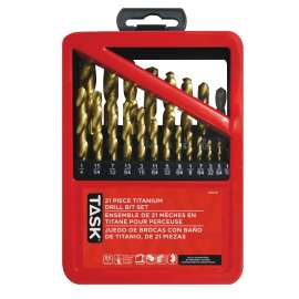 Task T90021 Drill Bit Set, 21-Piece, HSS, Titanium
