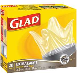 GLAD Easy-Tie 30202 Garbage Bag, XL, Plastic, Clear