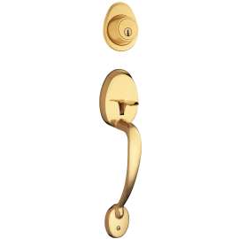 Weiser Daytona x Regina Series 9SH11000-008 Handleset, 3 Grade, Bright Brass, 2-3/8 to 2-3/4 in Backset, 5-Pin Keyway