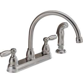 DELTA Peerless Claymore Series P299575LF-SS Kitchen Faucet, 1.8 gpm, 2-Faucet Handle, Stainless Steel, Deck Mounting