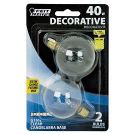 Feit Electric BP40G161/2 Incandescent Lamp, 40 W, G16-1/2 Lamp, Candelabra E12 Lamp Base, 2700 K Color Temp