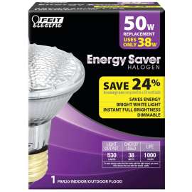 Feit Electric 38PAR20/QFL/ES Halogen Bulb, 38 W, Medium E26 Lamp Base, PAR20 Lamp, Soft White Light, 530 Lumens