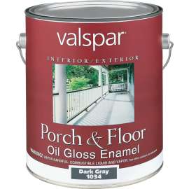 Valspar 027.0001034.007 Porch and Floor Enamel Paint, High-Gloss, Dark Gray, 1 gal