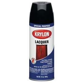 Krylon K07030777 Lacquer Spray, Gloss, Black, 12 oz, Aerosol Can
