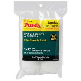 Purdy 140624053 Mini Roller Cover, 1/2 in Thick Nap, 4-1/2 in L, Microfiber Cloth Cover, White