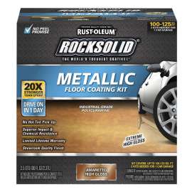 RUST-OLEUM ROCKSOLID 299741 Floor Coating Kit, High-Gloss, Amaretto, Particulate Solid, 70 oz