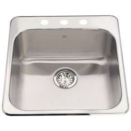 KINDRED Steel Queen Series QSL2020/8/3 Kitchen Sink, 3-Faucet Hole, 20 in OAW, 20-1/2 in OAH, Stainless Steel, 1-Bowl