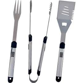 Omaha Heavy Duty 3-Piece Barbecue Tool Set With Handles And Hangers