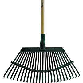 Flexrake 1W Lawn Rake, Steel Tine, 25-Tine, Wood Handle, 48 in L Handle