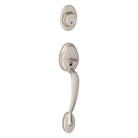 Schlage F 60VPLY/GEO619 Handleset, Keyed Different Key, 1 Grade, Brass, Satin Nickel
