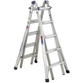 WERNER MT-22 Telescoping Multi-Ladder, 22 ft Max Reach H, 20-Step, 300 lb, Type IA Duty Rating, 1-1/4 in D Step, Silver