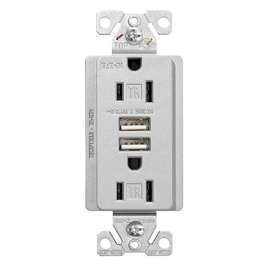 Arrow Hart TR7755SG-K-L Duplex Combination USB Receptacle, 125 VAC Receptacle, 5 VDC USB, 2-Pole