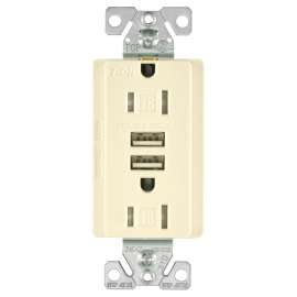 Arrow Hart TR7755LA-K Duplex Combination USB Receptacle, 125 VAC Receptacle, 5 VDC USB, 2-Pole