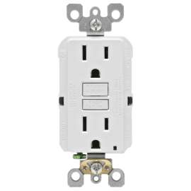 Leviton R02-GFNT1-0KW GFCI Duplex Receptacle, 2 -Pole, 15 A, 125 V, Back, Side Wiring, NEMA: 5-15R, White