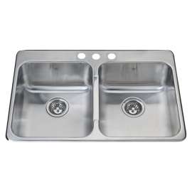 KINDRED Steel Queen Series QDL2031/8/3 Kitchen Sink, 3-Faucet Hole, 31-1/4 in OAW, 20-1/2 in OAH, Stainless Steel