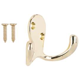 ProSource 23263BBB3L-PS Coat and Hat Hook, 22 lb, 2-Hook, 7/8 in Opening, Zinc, Polished Brass