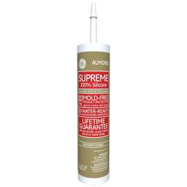 GE Supreme M90010 Adhesive Caulk, Almond, 24 hr Curing, -60 to 400 deg F, 10.1 oz Tube