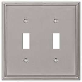 Amerelle 77TTBN Wallplate, 4-3/4 in L, 4-3/4 in W, 2 -Gang, Metal, Brushed Nickel