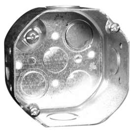 HUBBELL 54171KBAR Octagonal Box, 4 in OAW, 2-1/8 in OAD, 8 -Knockout, Metal Housing Material