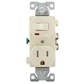 Eaton Cooper Wiring TR274LA Combination Switch/Receptacle, 2 -Pole, 15 A, 120 V Switch, 125 V Receptacle