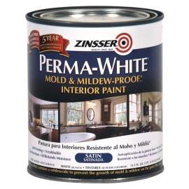 ZINSSER 02704 Interior Paint, Satin, White, 1 qt Can