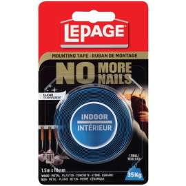 LePage No More Nails 1876531 Mounting Tape, 1.5 m L, 19 mm W, Clear