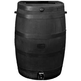RTS 551000300A8000 Rain Barrel, 50 gal Capacity, Plastic, Black