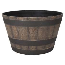 Landscapers Select PT-S022 Planter Barrel, 21 in Dia, Round, Whiskey Barrel Design, High-Density Resin, Satin