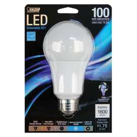Feit Electric OM100/830/LED/CAN LED Bulb, General Purpose, A19 Lamp, 100 W Equivalent, E26 Lamp Base, Dimmable