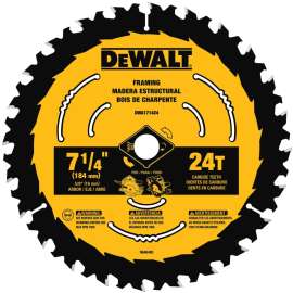 DeWALT DWA171424B10 Circular Saw Blade, 7-1/4 in Dia, 5/8 in Arbor, 24-Teeth, Tungsten Carbide Cutting Edge