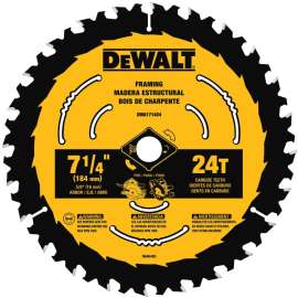 DeWALT DWA1714242 Circular Saw Blade, 7-1/4 in Dia, 5/8 in Arbor, 24-Teeth, Applicable Materials: Wood