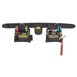 CLC Tool Works Series 1604 Tool Belt, 29 to 46 in Waist, Polyester, Black/Khaki, 16-Pocket