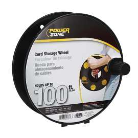 PowerZone ORCR2002 Cord Storage Reel, 100 ft L Cord, 16 AWG Wire, Black