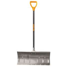 TRUE TEMPER 1640000 Snow Pusher, 24 in W Blade, Aluminum Blade, Wood Handle, D-Shaped Handle, 48 in L Handle
